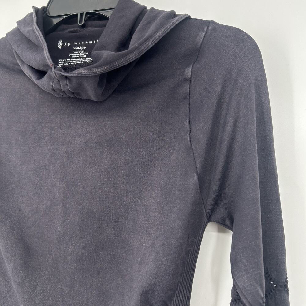 Free People Movement Good Karma Hoodie Shirt Black Fitted Cowl Neck Size S - Picture 5 of 12